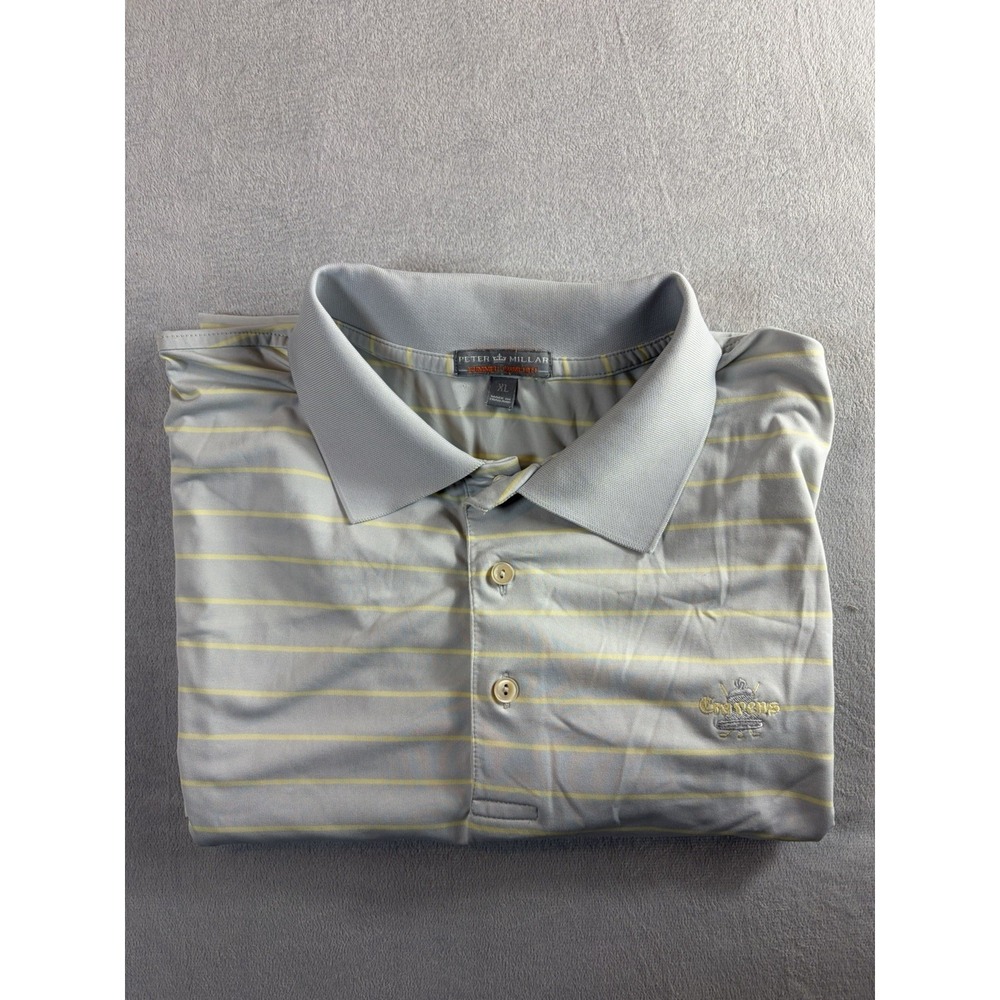 Peter Millar Summer Comfort Polo Shirt‎ Gray Striped Performance Golf X-Large XL